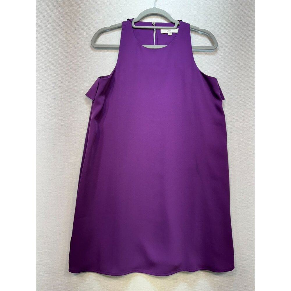 Ann Taylor Loft Ruffle Back Shift Dress Sleeveless Summer Purple Women's Size XS